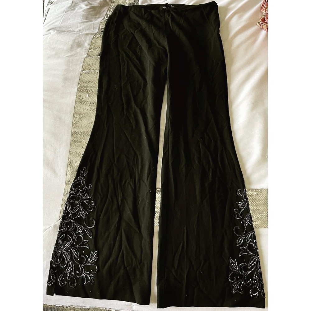 KAREN KANE Evening Embellished Beaded Black Stretch Slacks Pants 10